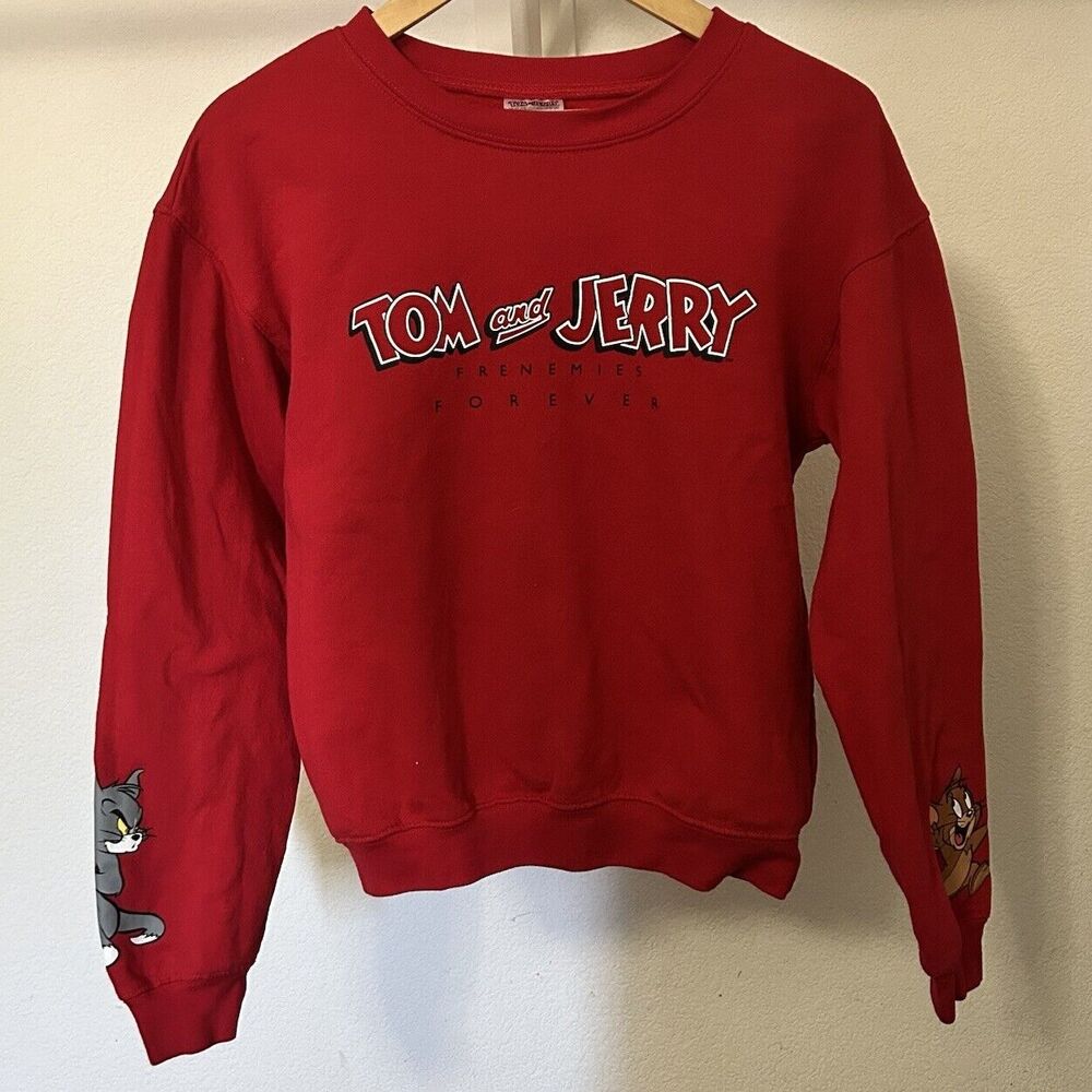 Tom & Jerry Sweater with Tom and Jery on Sleeves Womens Extra Small Red